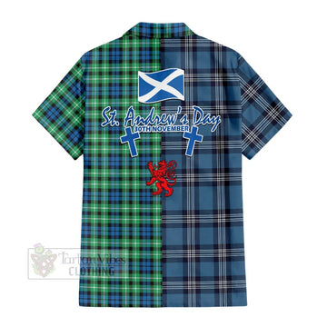 Graham Tartan Short Sleeve Button Shirt Happy St. Andrew's Day Half Tartan Style