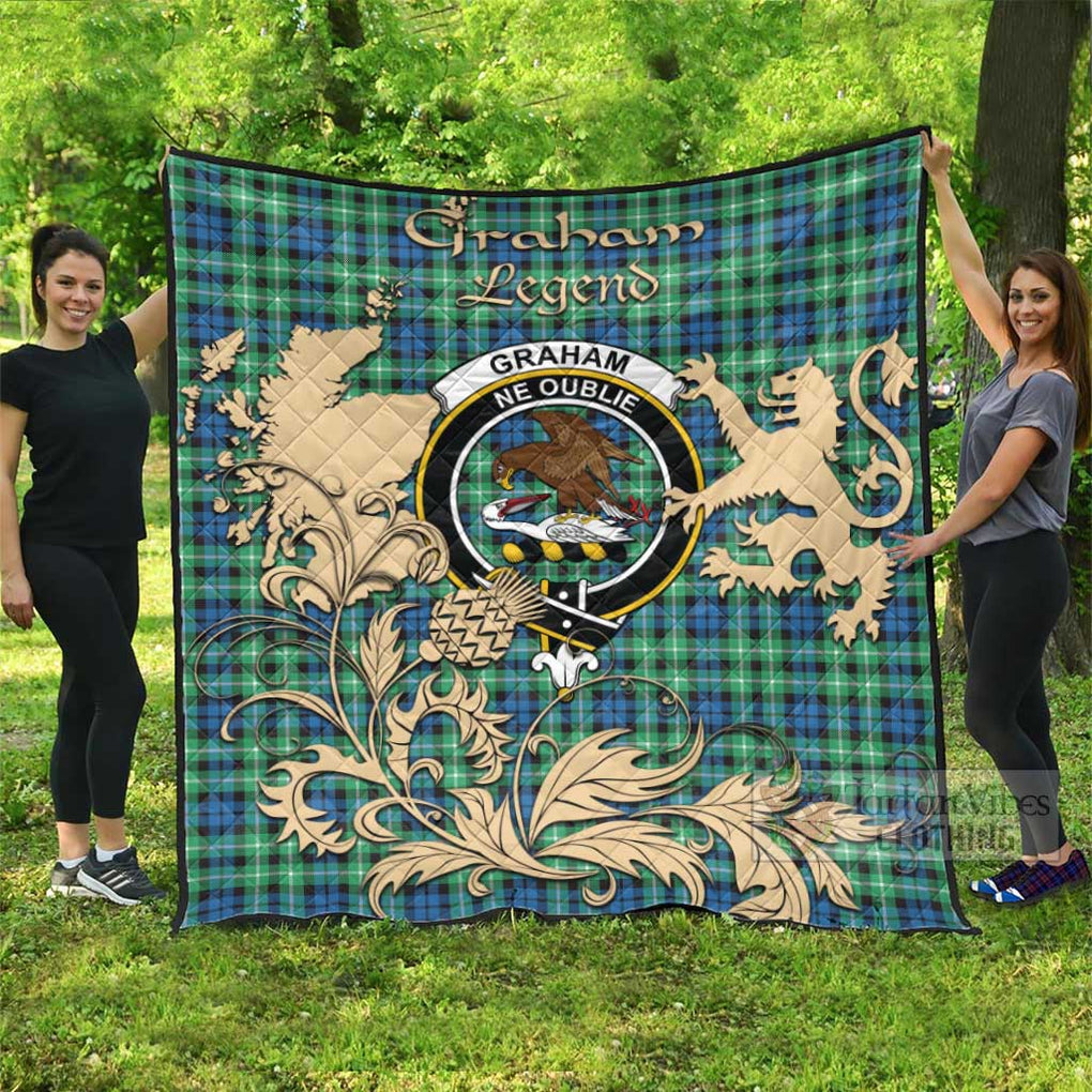 Tartan Vibes Clothing Graham Tartan Quilt with Family Crest and Scottish Symbol Style