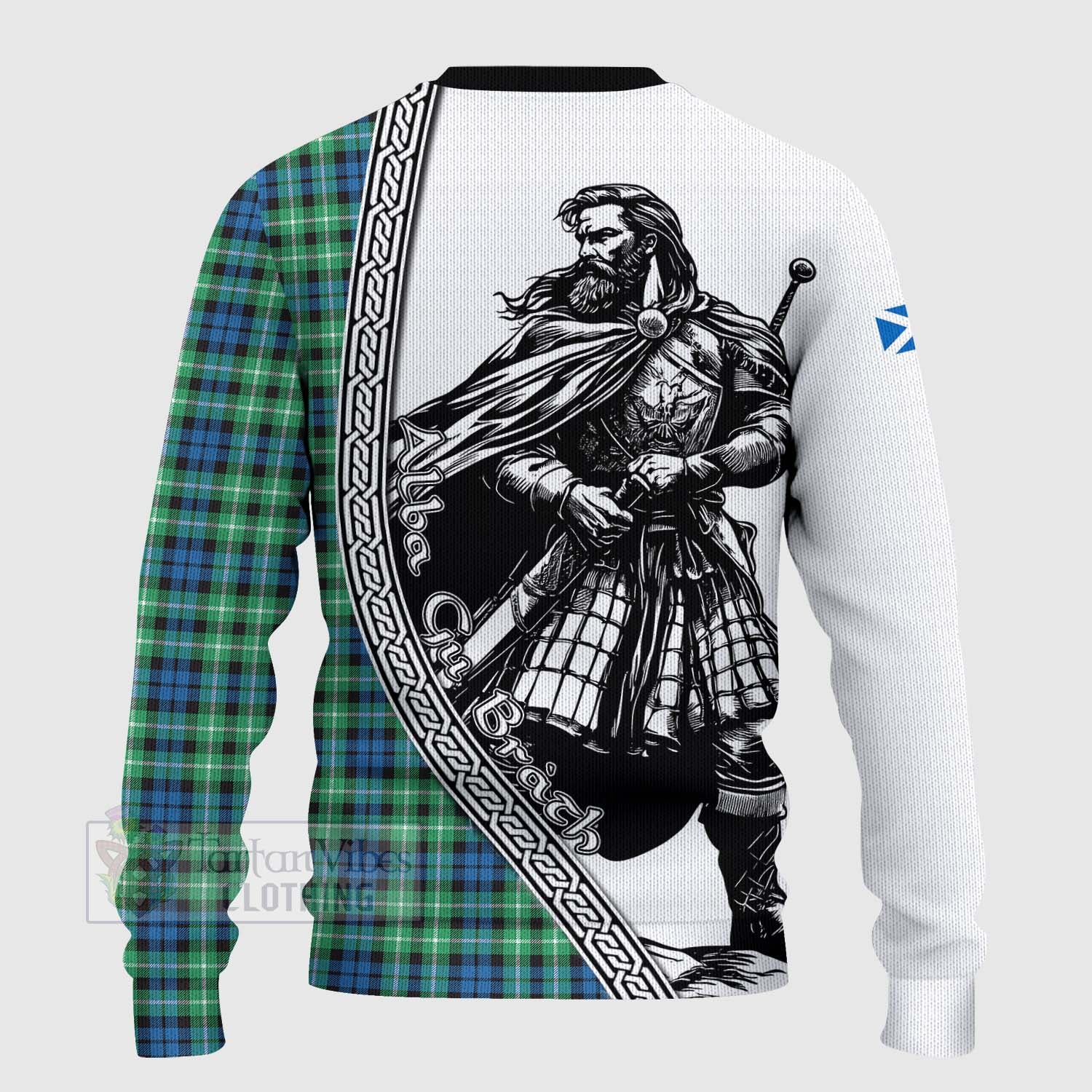 Tartan Vibes Clothing Graham Tartan Clan Crest Knitted Sweater with Highlander Warrior Celtic Style