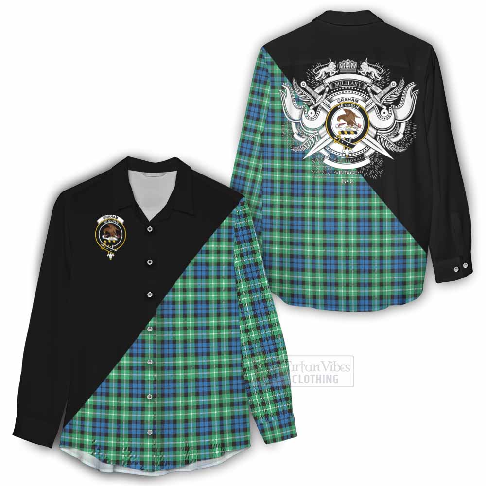 Tartan Vibes Clothing Graham Tartan Women's Casual Shirt with Family Crest and Military Logo Style