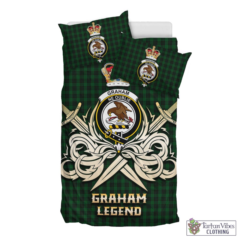 Tartan Vibes Clothing Graham Tartan Bedding Set with Clan Crest and the Golden Sword of Courageous Legacy