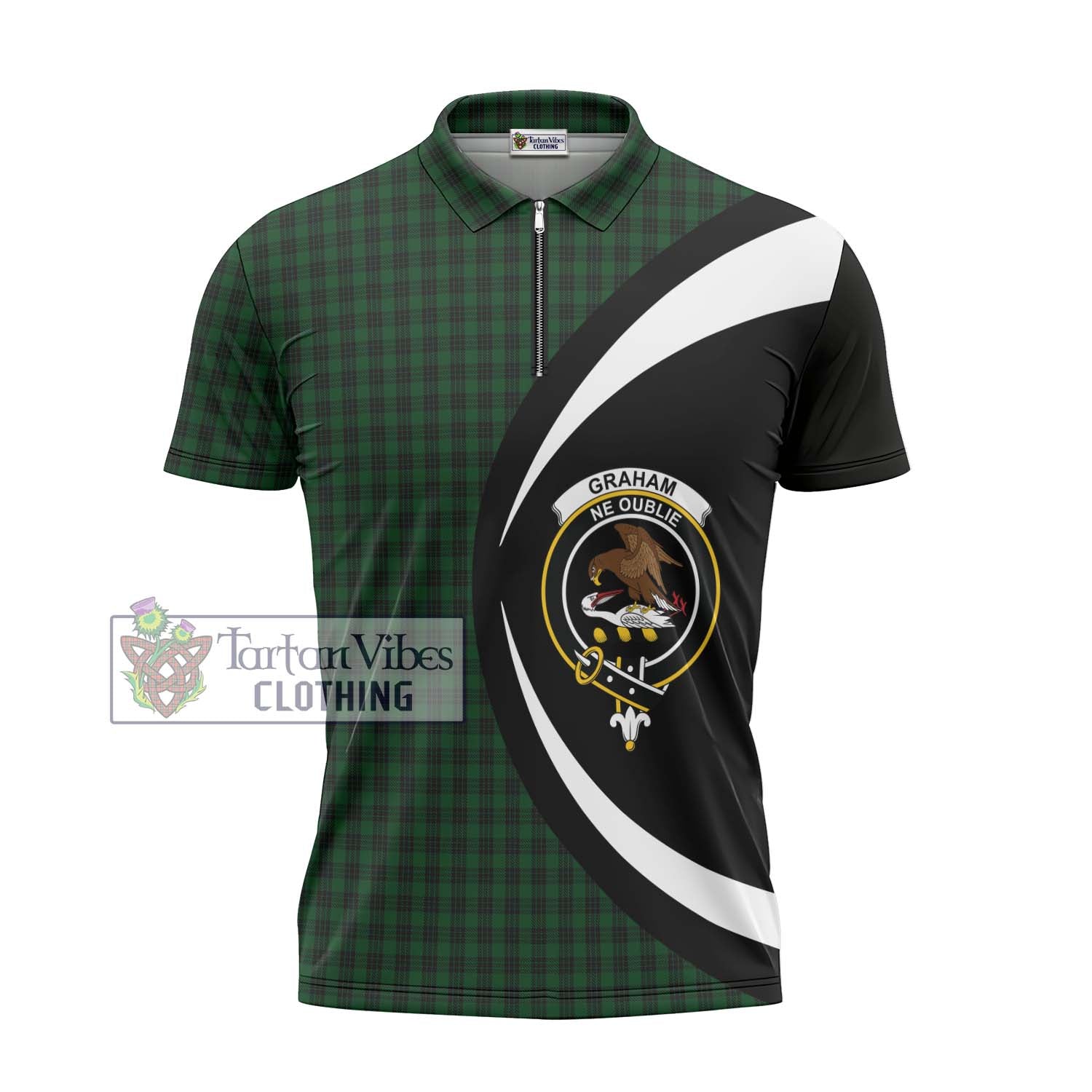 Tartan Vibes Clothing Graham Tartan Zipper Polo Shirt with Family Crest Circle Style