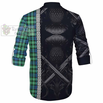 Graham Tartan Ghillie Kilt Shirt with Family Crest Cross Sword Thistle Celtic Vibes