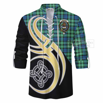 Graham Tartan Ghillie Kilt Shirt with Family Crest and Celtic Symbol Style