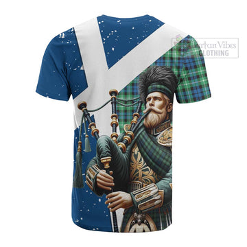 Graham Tartan Cotton T-shirt with Family Crest Scottish Bagpiper Vibes