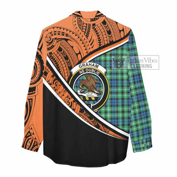 Graham Crest Tartan Women's Casual Shirt with Polynesian Vibes Style - Orange Version