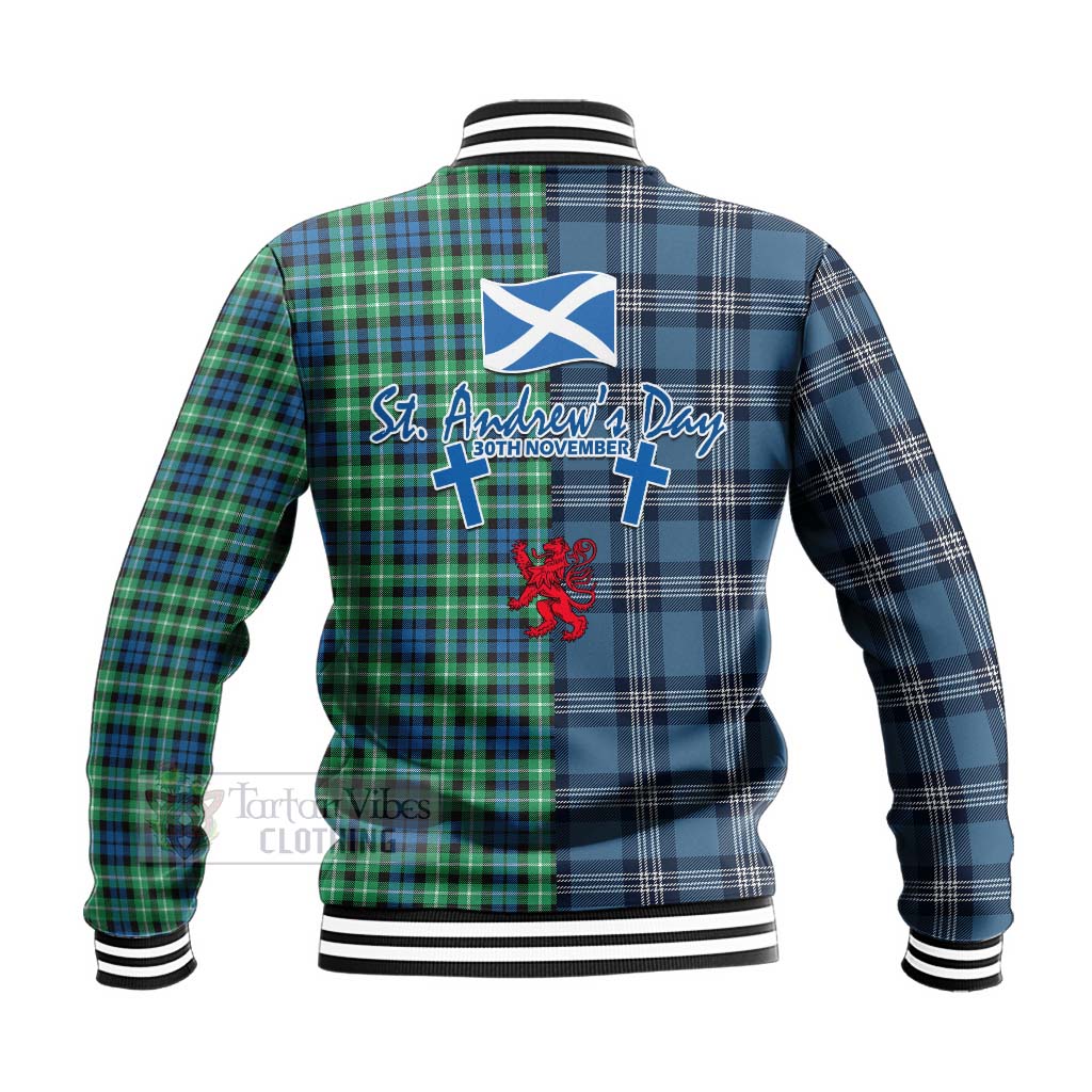 Tartan Vibes Clothing Graham Tartan Baseball Jacket Happy St. Andrew's Day Half Tartan Style