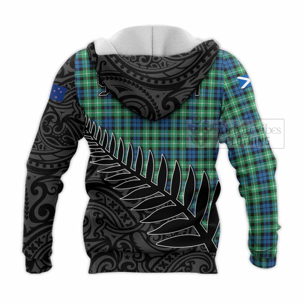 Tartan Vibes Clothing Graham Crest Tartan Knitted Hoodie with New Zealand Silver Fern Half Style