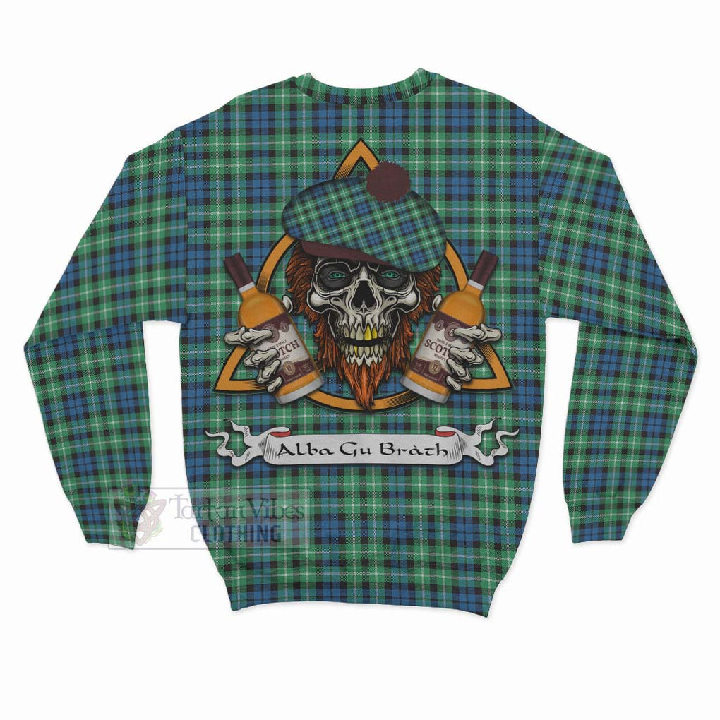 Tartan Vibes Clothing Graham Tartan Sweatshirt with Family Crest and Bearded Skull Holding Bottles of Whiskey