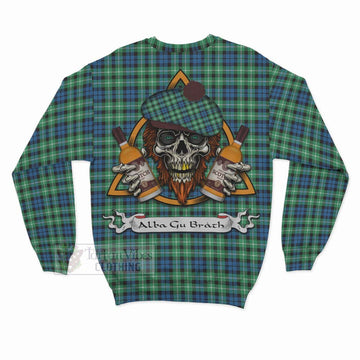 Graham Tartan Sweatshirt with Family Crest and Bearded Skull Holding Bottles of Whiskey