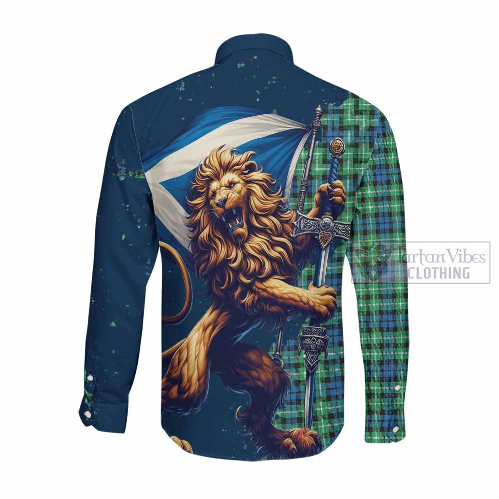 Tartan Vibes Clothing Graham Tartan Family Crest Long Sleeve Button Shirt with Scottish Majestic Lion