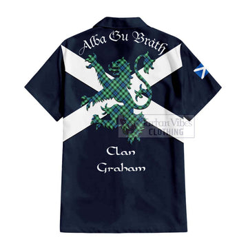 Graham Tartan Lion Rampant Short Sleeve Button Shirt  Proudly Display Your Heritage with Alba Gu Brath and Clan Name