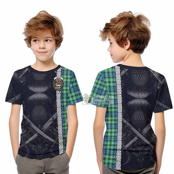 Graham Tartan Kid T-Shirt with Family Crest Cross Sword Thistle Celtic Vibes