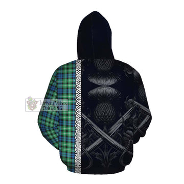 Graham Tartan Cotton Hoodie with Family Crest Cross Sword Thistle Celtic Vibes