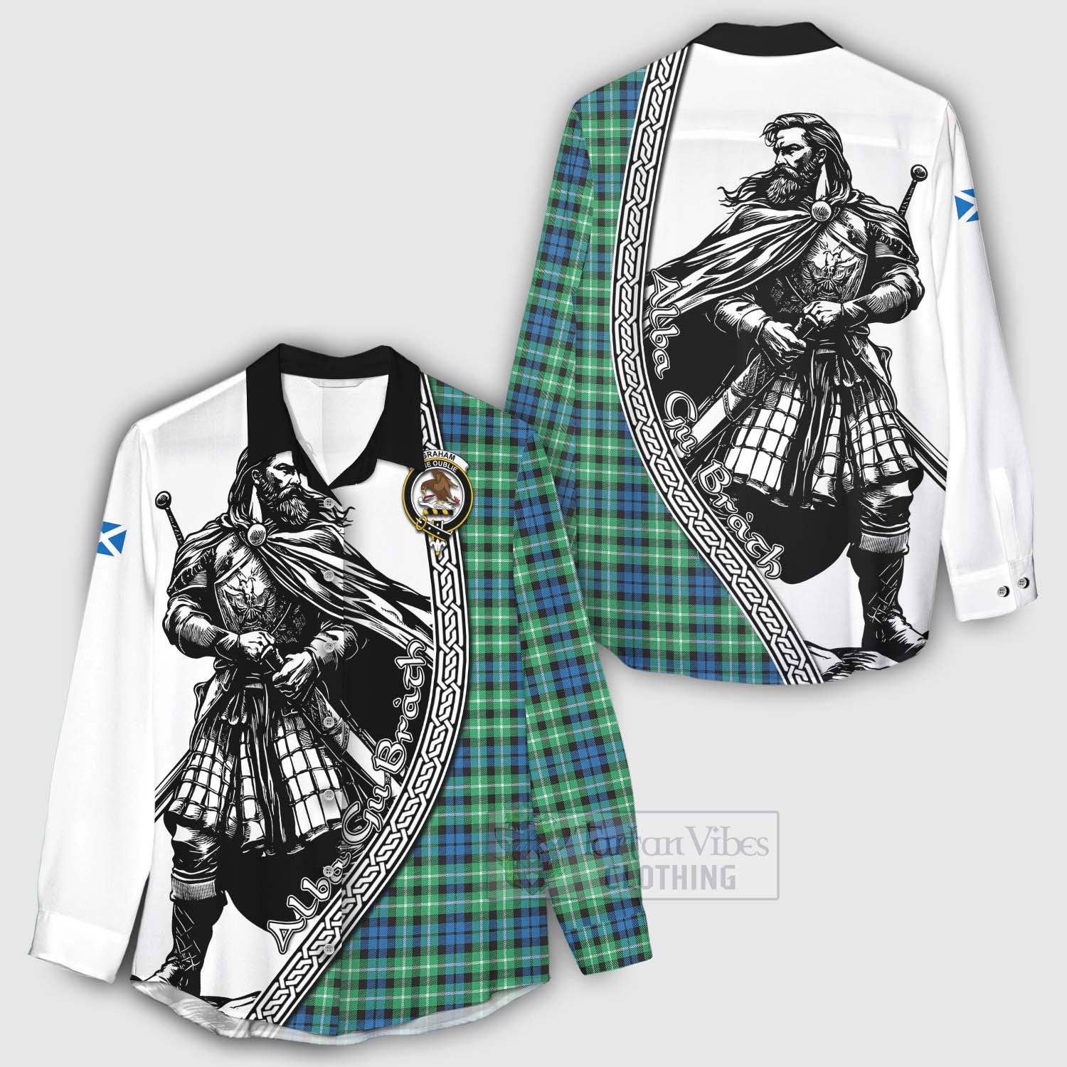 Tartan Vibes Clothing Graham Tartan Clan Crest Women's Casual Shirt with Highlander Warrior Celtic Style