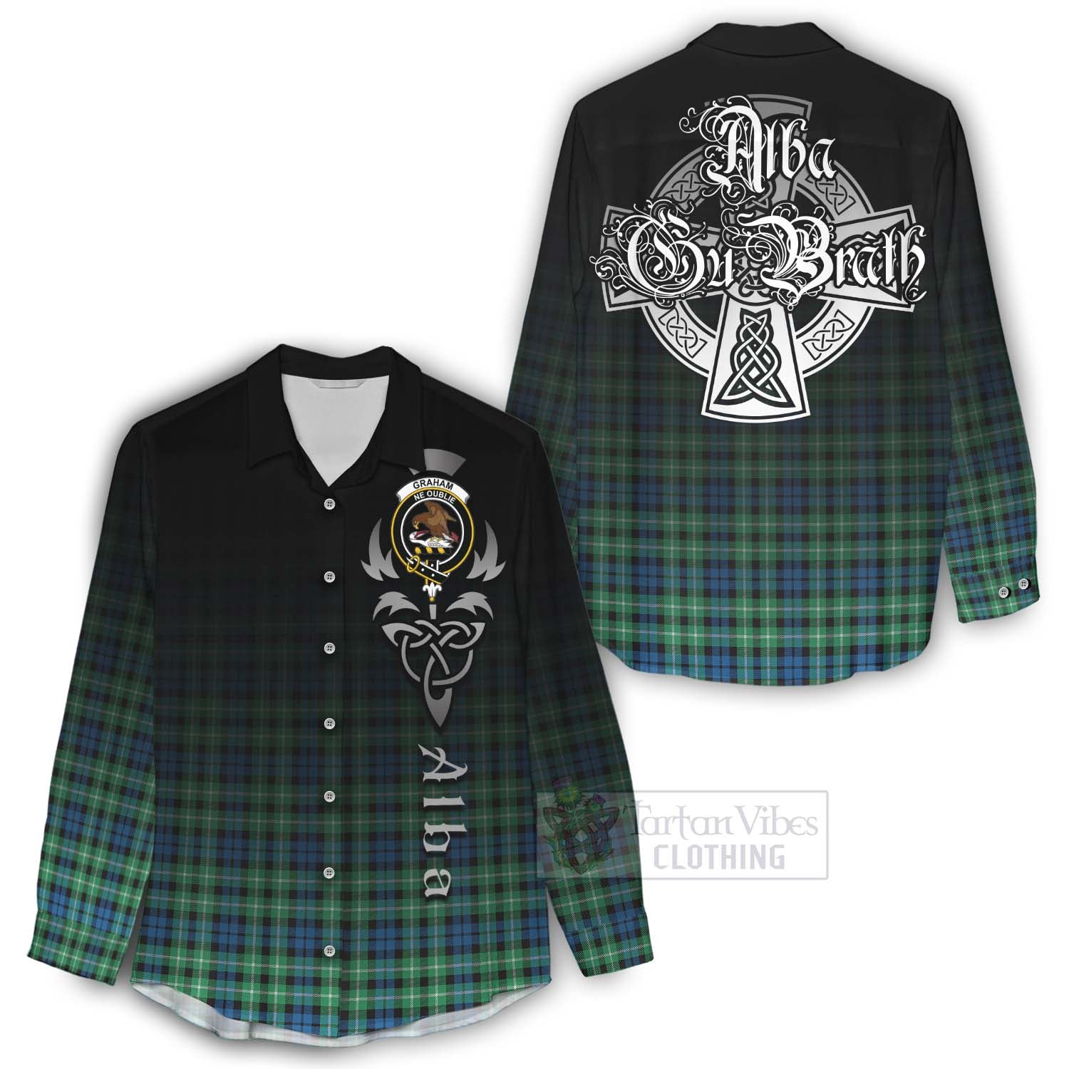 Tartan Vibes Clothing Graham Tartan Women's Casual Shirt Featuring Alba Gu Brath Family Crest Celtic Inspired