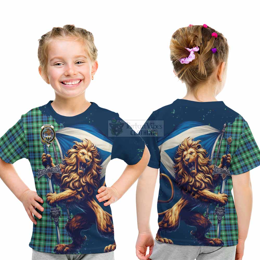 Tartan Vibes Clothing Graham Tartan Family Crest Kid T-Shirt with Scottish Majestic Lion