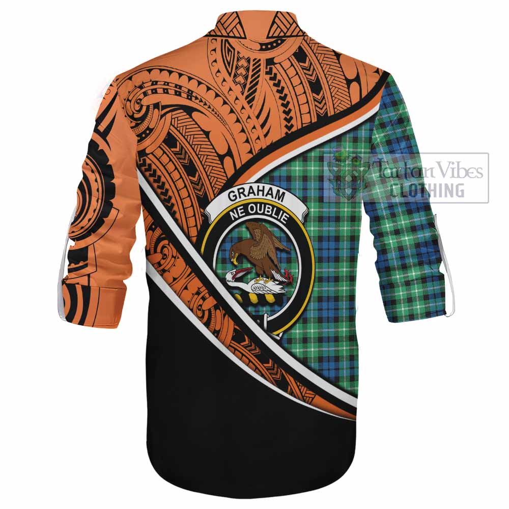 Tartan Vibes Clothing Graham Crest Tartan Ghillie Kilt Shirt with Maori Tattoo Style - Orange Version