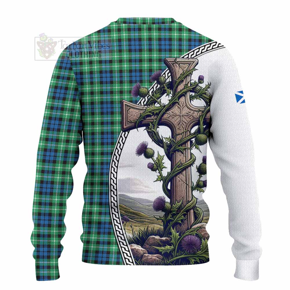 Tartan Vibes Clothing Graham Tartan Knitted Sweater with Family Crest and St. Andrew's Cross Accented by Thistle Vines