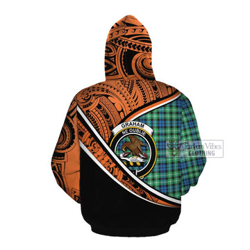 Graham Crest Tartan Cotton Hoodie with Polynesian Vibes Style - Orange Version