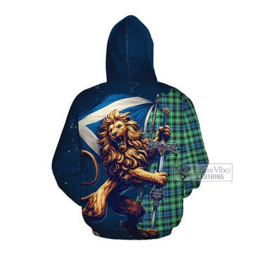 Graham Tartan Family Crest Cotton Hoodie with Scottish Majestic Lion