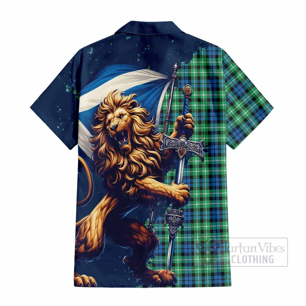 Tartan Vibes Clothing Graham Tartan Family Crest Short Sleeve Button Shirt with Scottish Majestic Lion