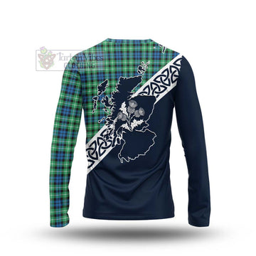 Graham Tartan Long Sleeve T-Shirt Featuring Thistle and Scotland Map