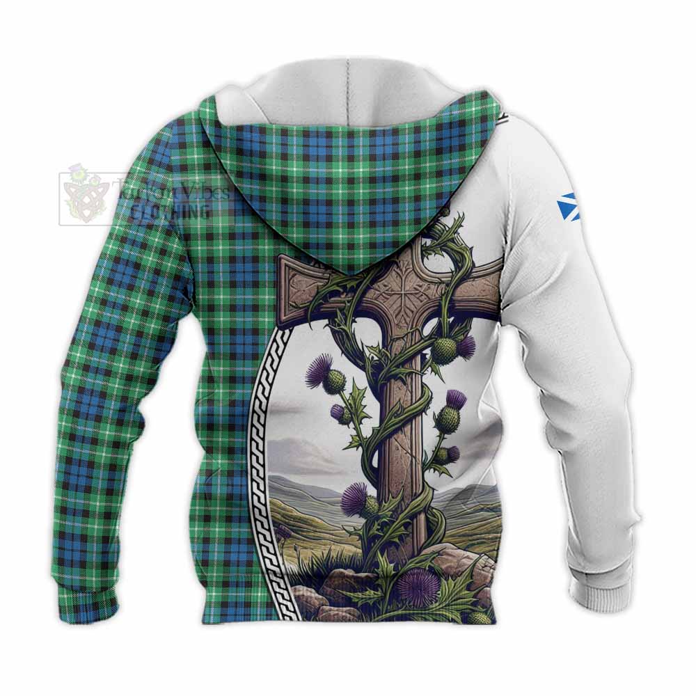 Tartan Vibes Clothing Graham Tartan Knitted Hoodie with Family Crest and St. Andrew's Cross Accented by Thistle Vines