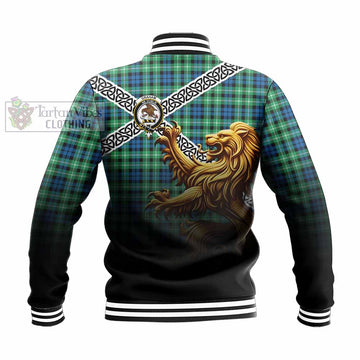 Graham Crest Tartan Baseball Jacket with Golden Lion Emblem Celtic Style - Tartan Vibes Clothing