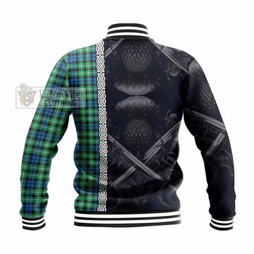 Graham Tartan Baseball Jacket with Family Crest Cross Sword Thistle Celtic Vibes