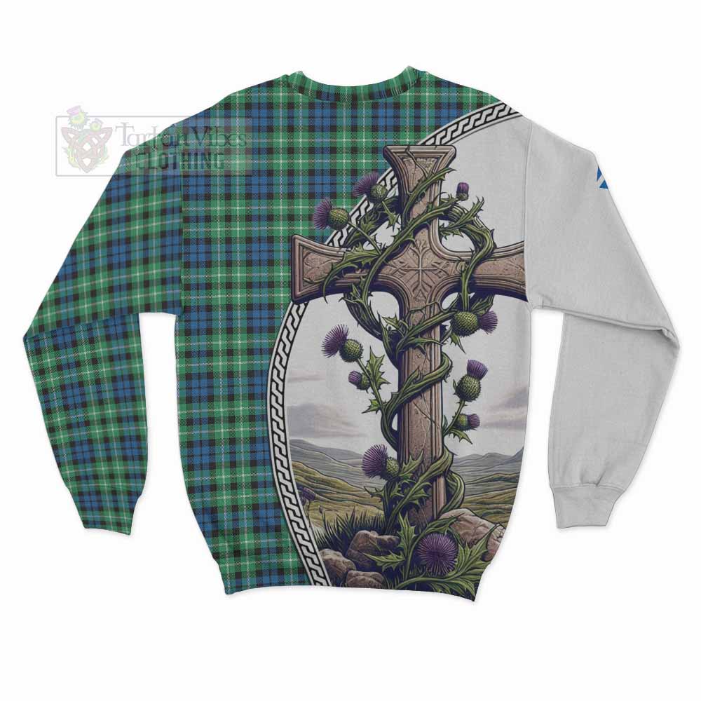 Tartan Vibes Clothing Graham Tartan Sweatshirt with Family Crest and St. Andrew's Cross Accented by Thistle Vines