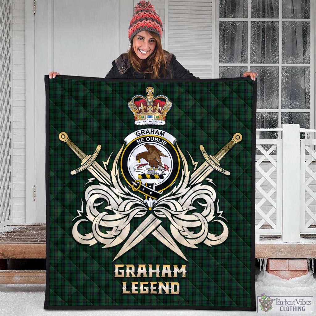 Tartan Vibes Clothing Graham Tartan Quilt with Clan Crest and the Golden Sword of Courageous Legacy