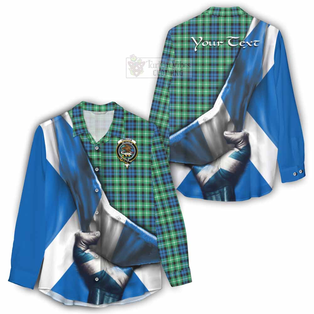 Tartan Vibes Clothing Graham Tartan Women's Casual Shirt with Family Crest Scotland Patriotic Style