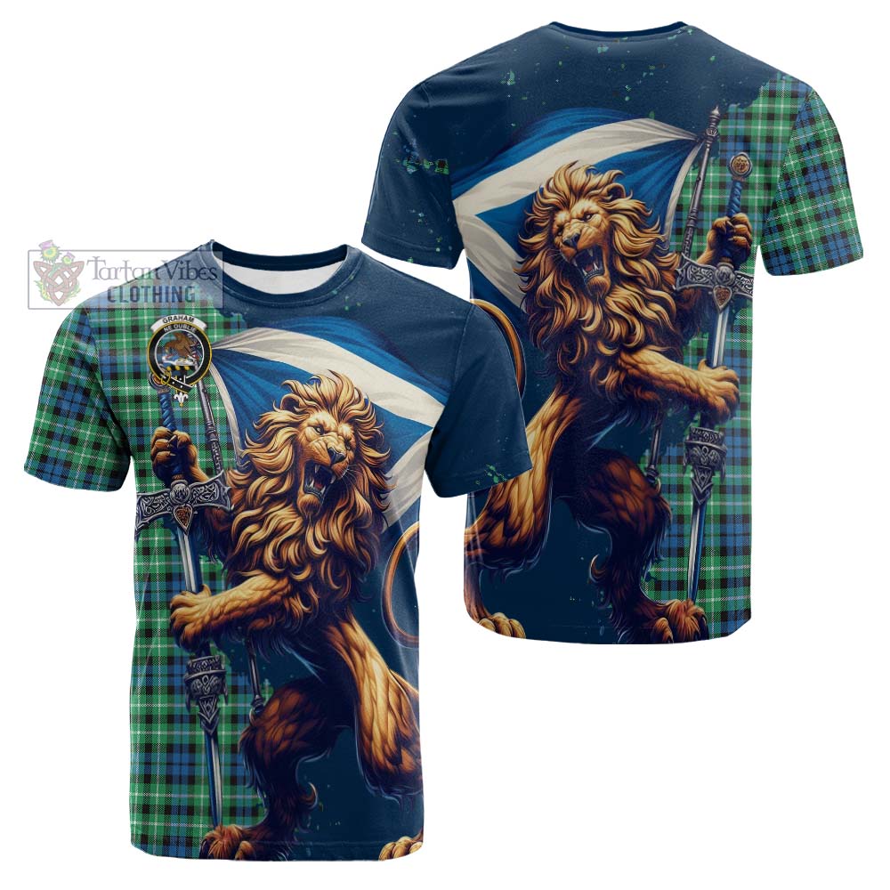 Tartan Vibes Clothing Graham Tartan Family Crest Cotton T-shirt with Scottish Majestic Lion