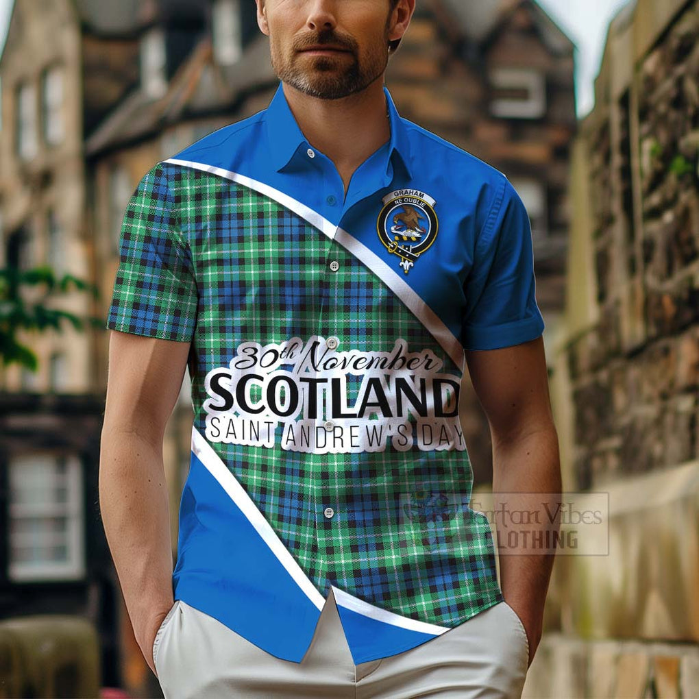 Tartan Vibes Clothing Graham Family Crest Tartan Short Sleeve Button Shirt Celebrate Saint Andrew's Day in Style