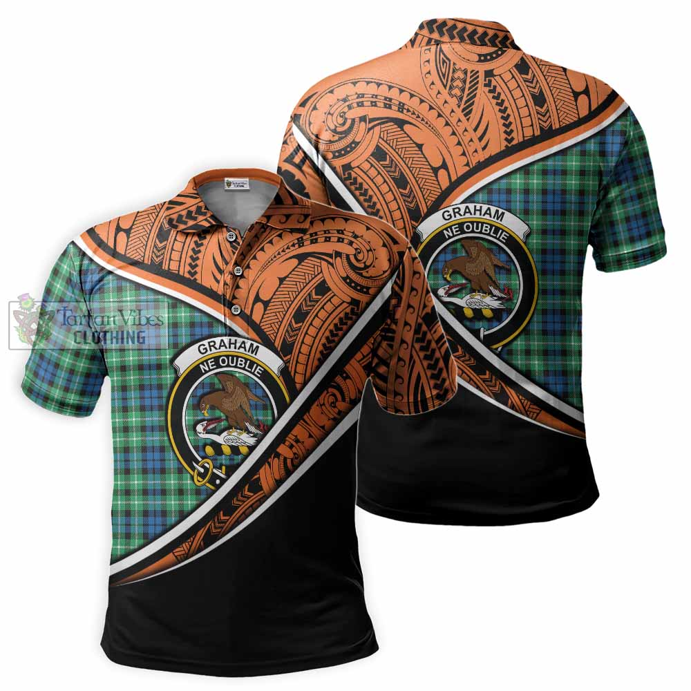 Tartan Vibes Clothing Graham Crest Tartan Polo Shirt with Maori Tattoo Style - Orange Version