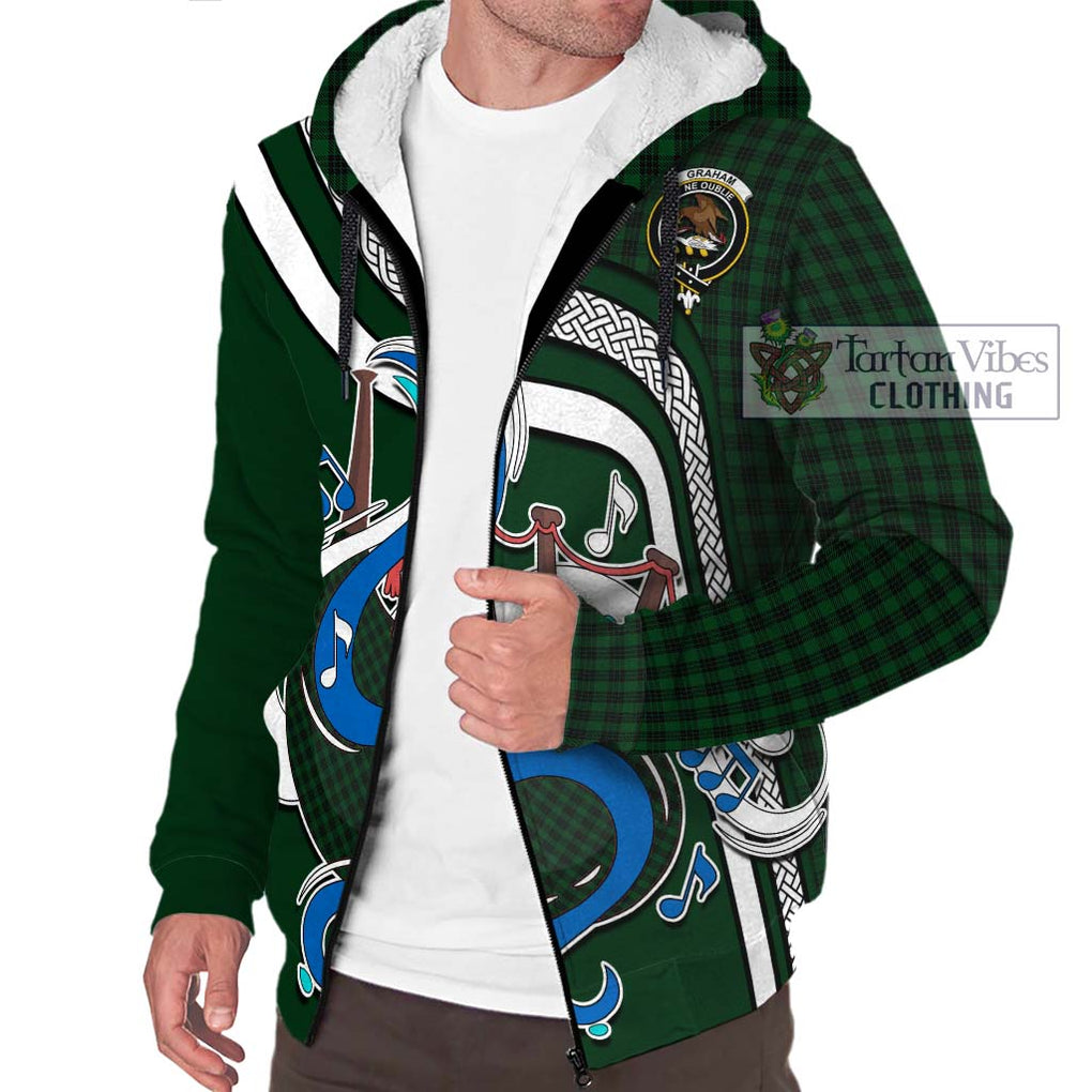 Graham Tartan Sherpa Hoodie with Epic Bagpipe Style Unisex - Tartanvibesclothing Shop