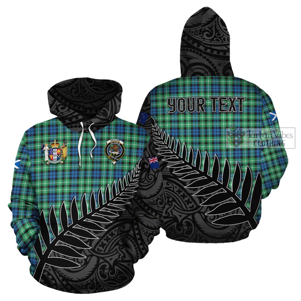 Tartan Vibes Clothing Graham Crest Tartan Cotton Hoodie with New Zealand Silver Fern Half Style