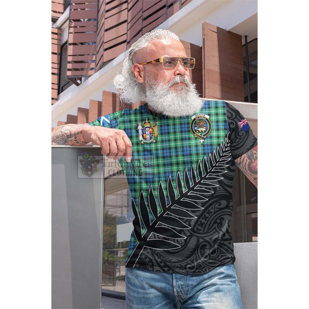 Tartan Vibes Clothing Graham Crest Tartan Cotton T-shirt with New Zealand Silver Fern Half Style