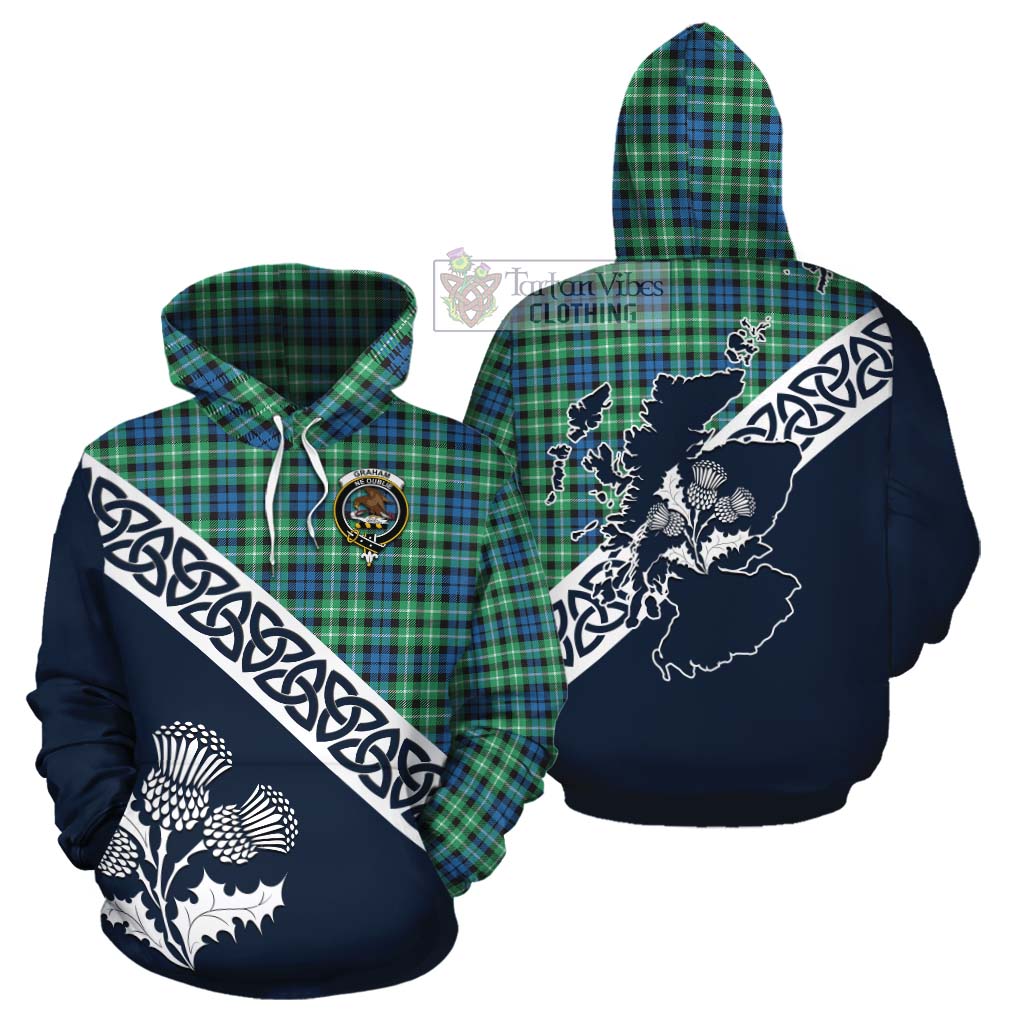 Tartan Vibes Clothing Graham Tartan Cotton Hoodie Featuring Thistle and Scotland Map