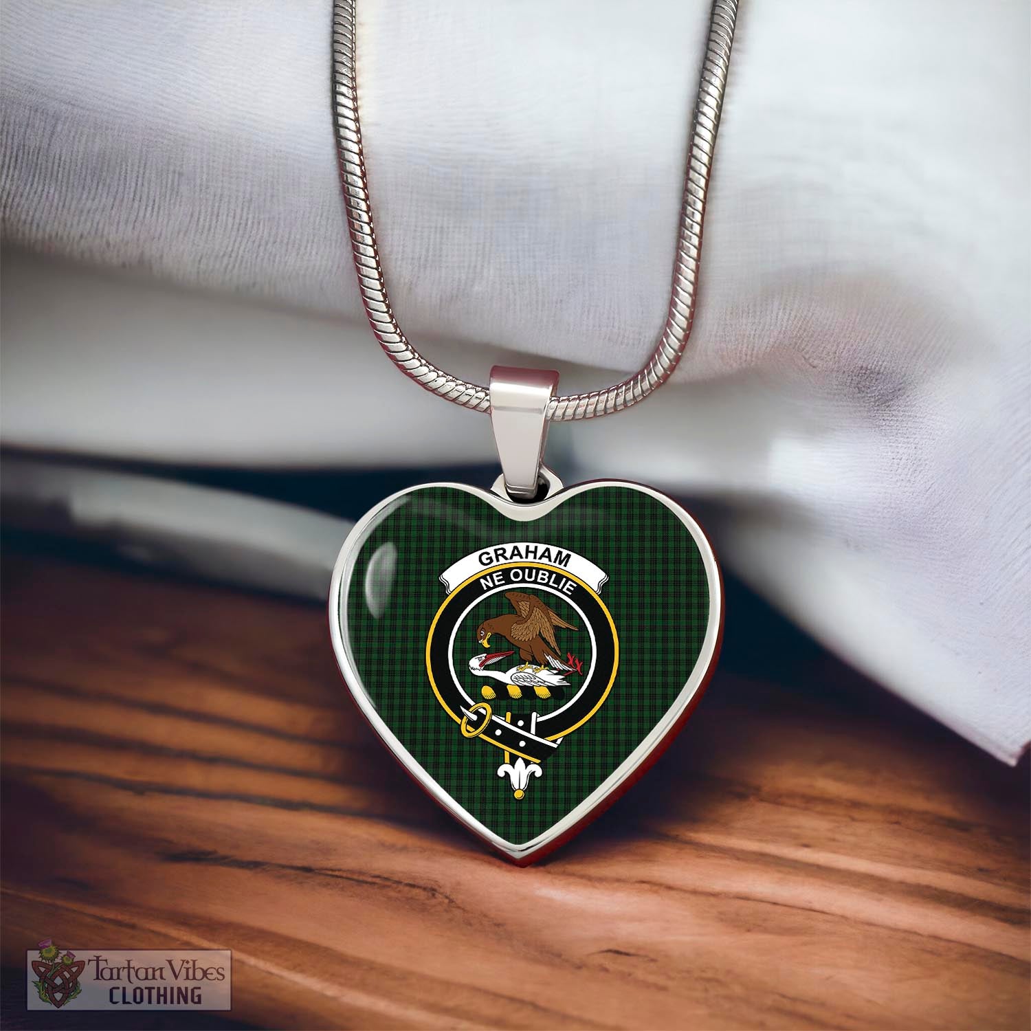 Tartan Vibes Clothing Graham Tartan Heart Necklace with Family Crest