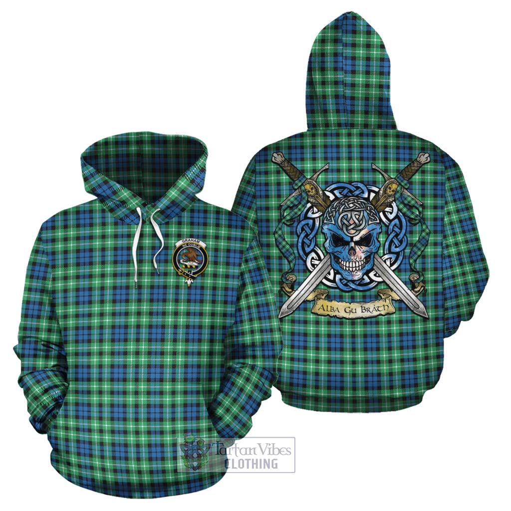 Tartan Vibes Clothing Graham Tartan Cotton Hoodie with Family Crest Celtic Skull Style