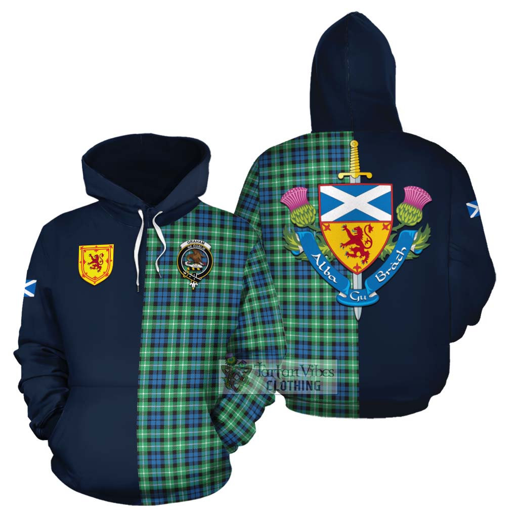 Tartan Vibes Clothing Graham Tartan Cotton Hoodie Alba with Scottish Lion Royal Arm Half Style