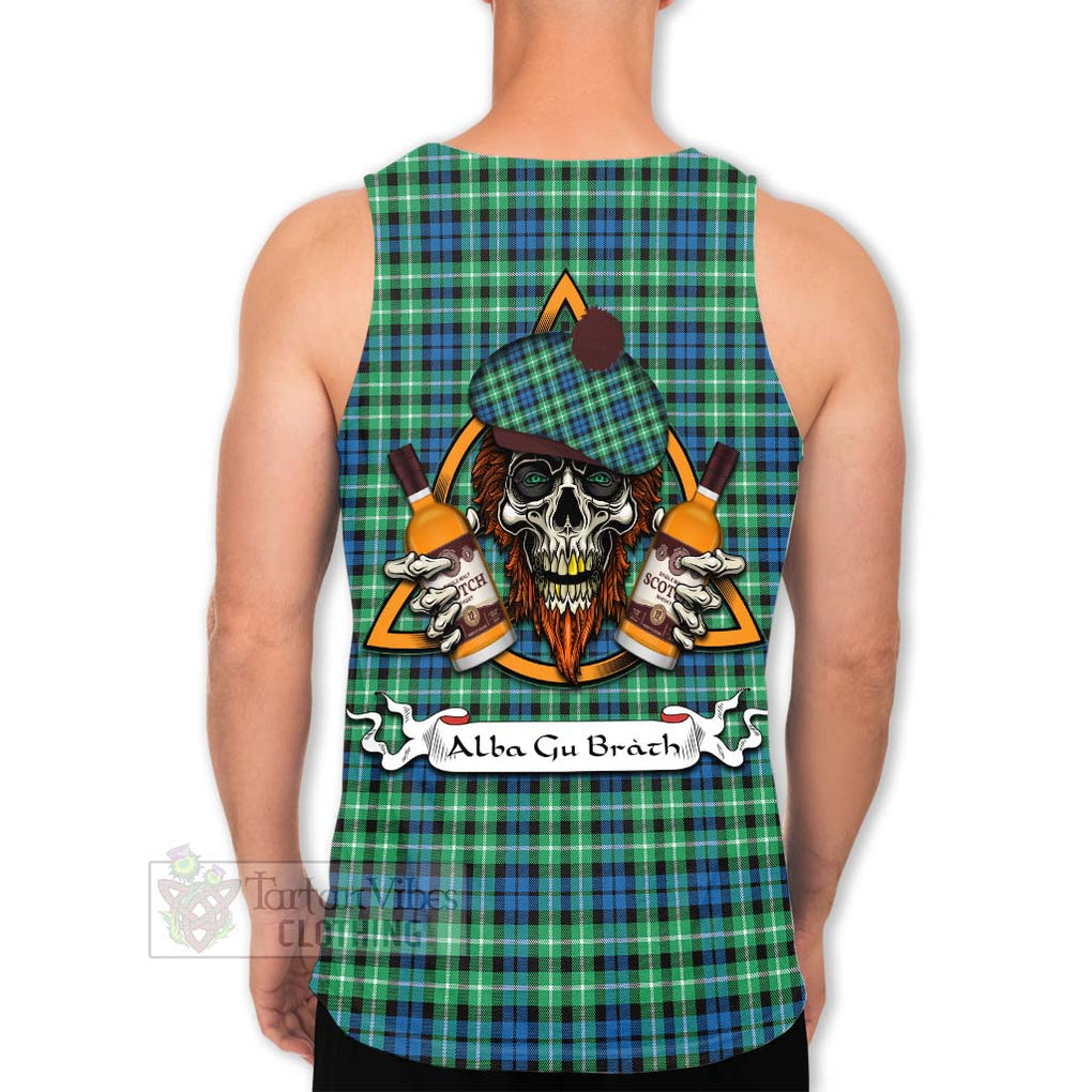 Tartan Vibes Clothing Graham Tartan Men's Tank Top with Family Crest and Bearded Skull Holding Bottles of Whiskey