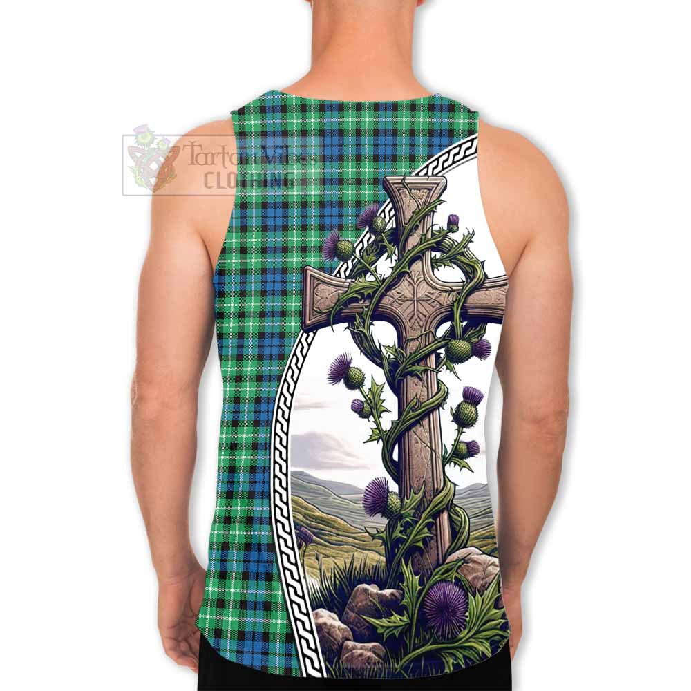 Tartan Vibes Clothing Graham Tartan Men's Tank Top with Family Crest and St. Andrew's Cross Accented by Thistle Vines