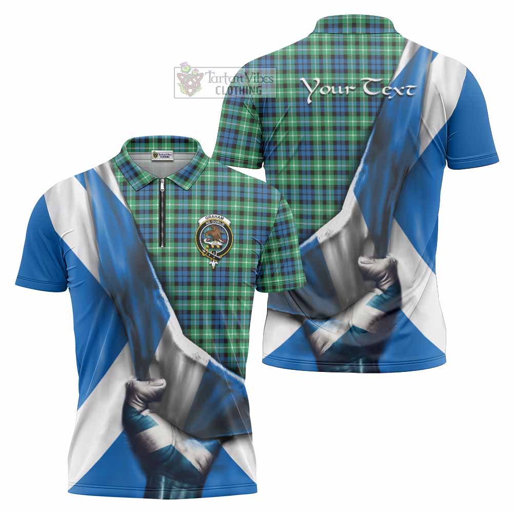 Tartan Vibes Clothing Graham Tartan Zipper Polo Shirt with Family Crest Scotland Patriotic Style