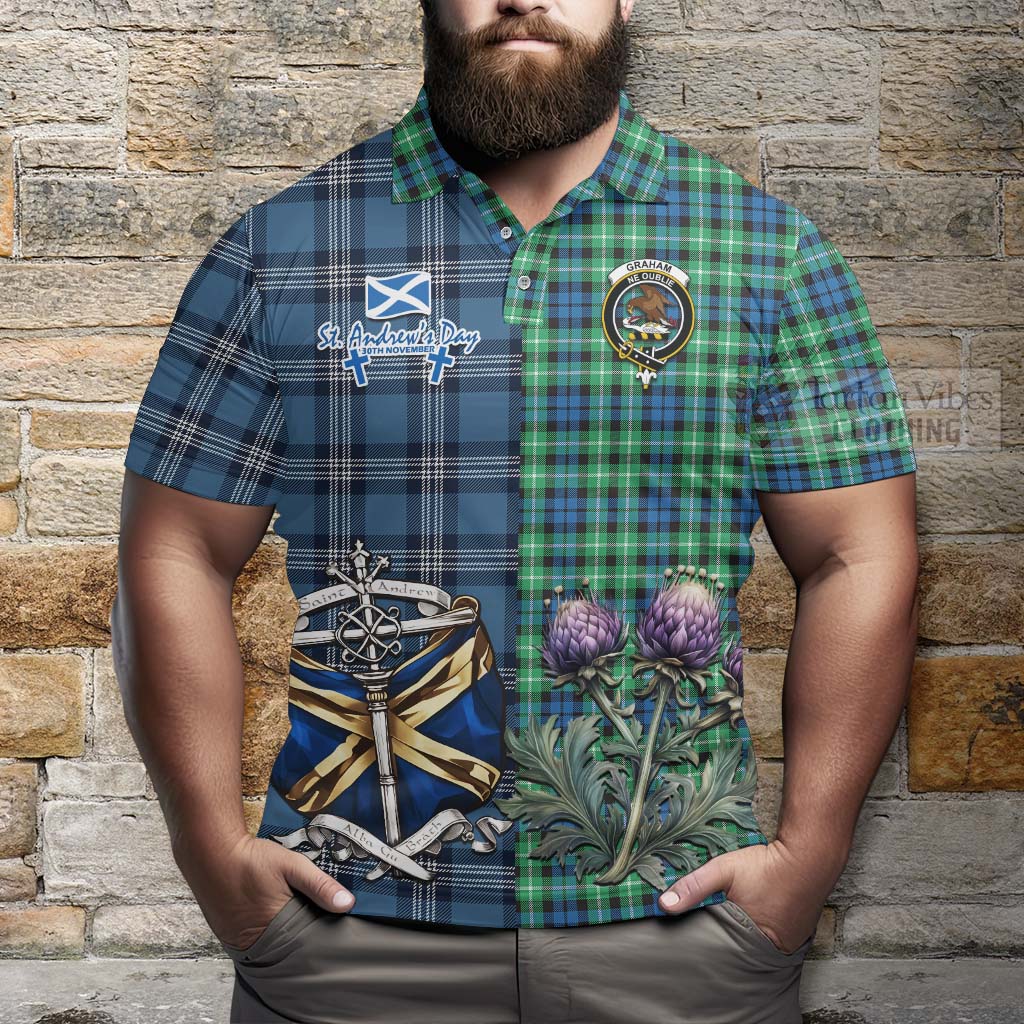 Tartan Vibes Clothing Graham Tartan Polo Shirt Happy St. Andrew's Day Half Tartan Style