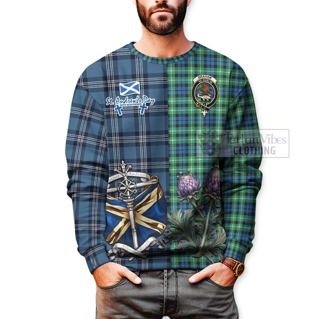 Tartan Vibes Clothing Graham Tartan Sweatshirt Happy St. Andrew's Day Half Tartan Style