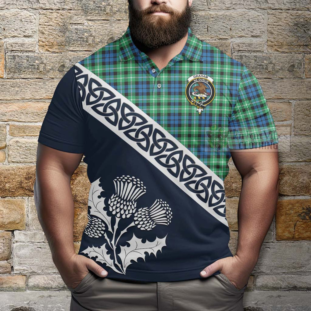 Graham Tartan Polo Shirt Featuring Thistle and Scotland Map