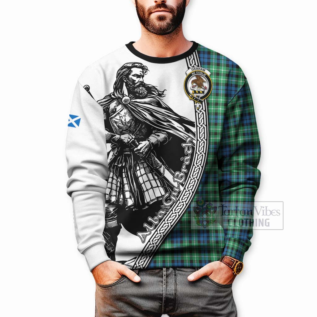 Tartan Vibes Clothing Graham Tartan Clan Crest Sweatshirt with Highlander Warrior Celtic Style